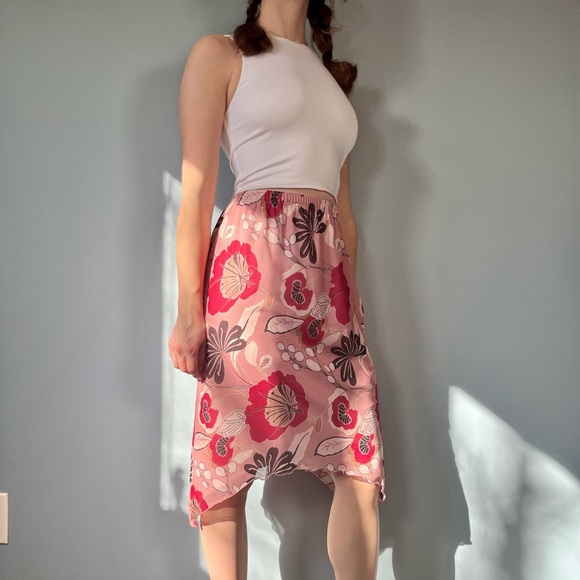 Vintage Y2K Midi Skirt, 00s Pink Floral Skirt - Picture 5 of 10